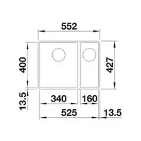 Komora SUBLINE 340/160-F Silgranit PuraDur Szarość skały lewa, InFino BLANCO 523569