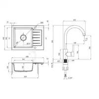 Zlewozmywak ZORBA beż granit 1-komorowy Z/KO 580x440x164, 3,5&quot; + osprzęt SPACE-SAVER + Bateria NEMEZJA z wylewką &quot;U&quot; DEANTE ZQZA511A