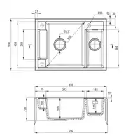 Zlewozmywak MAGNETIC grafit met. granit 1,5K 690X500X219mm + osprzęt SPACE SAVER DEANTE ZRM_G503