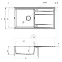 Zlewozmywak ERIDAN alabaster granit 1-komorowy Z/O 1000X520X203, 3,5&quot; + osprzęt SPACE SAVER LUX DEANTE ZQE_A713