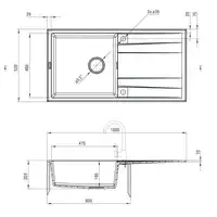 Zlewozmywak ERIDAN grafit. metalic granit 1-kom. Z/O 1000X520X203, 3,5&quot; + osprzęt SPACE SAVER LUX DEANTE ZQE_G713