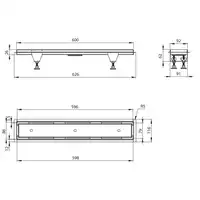 Odpływ liniowy odwracalny ruszt pod płytki/pełny długość 60 cm, Syfon H65 DEANTE KOS_006D