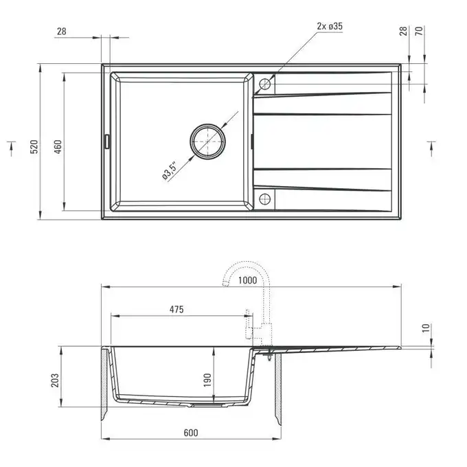 Zlewozmywak ERIDAN grafit. metalic granit 1-kom. Z/O 1000X520X203, 3,5&quot; + osprzęt SPACE SAVER LUX DEANTE ZQE_G713