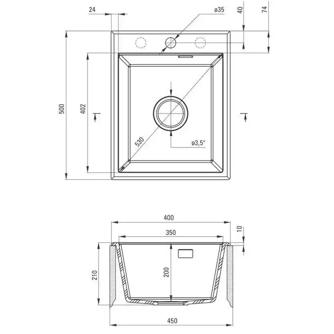 Zlewozmywak ERIDAN alabaster granit 1-kom. 400x500x212, 3,5&quot; + osprzęt SPACE SAVER LUX DEANTE ZQE_A104