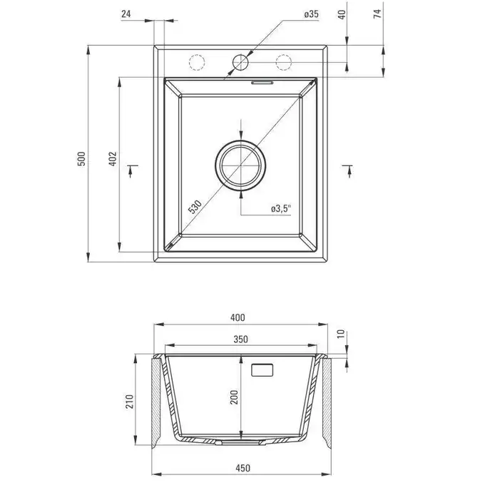 Zlewozmywak ERIDAN nero granit 1-kom. 400x500x212, 3,5&quot; + osprzęt SPACE SAVER LUX DEANTE ZQE_N104