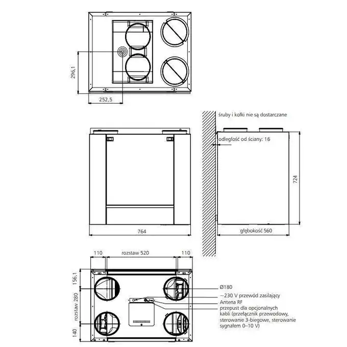 Rekuperator naścienny X500 E VASCO 11VE00055