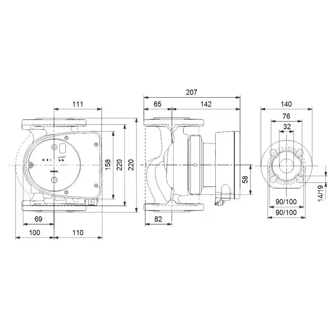 Pompa obiegowa Grundfos MAGNA 1 32-100 F 99221237 220 1x230V PN6/10 