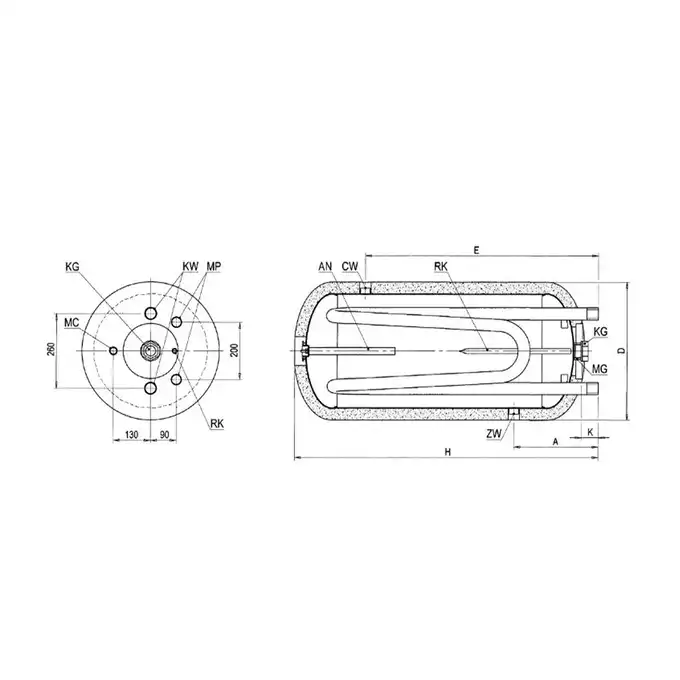 Wymiennik C.W.U. ELEKTROMET 203-10-200 poziomy, z podwójną wężownicą WGJ-G 100L 