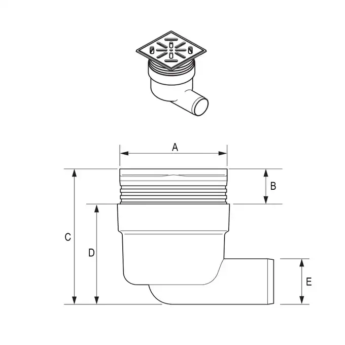 Wpust punktowy odpływ boczny standard UPONOR AQUA AMBIENT 1136456 100X100 mm FI 50