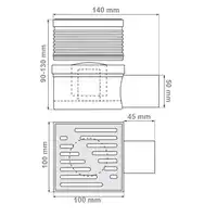 Kratka kanalizacyjna 100 mm kątowa regulowana 90/130 mm Hydroland KR.REG.50.10X10.B.NI.SZ szara
