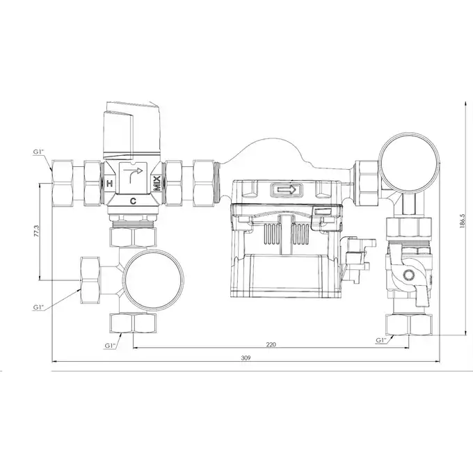 Moduł mieszający Afriso BTU 501 9050110 do ogrzewania podłogowego z zaworem ATM 561 pompa Grundfos UPM3