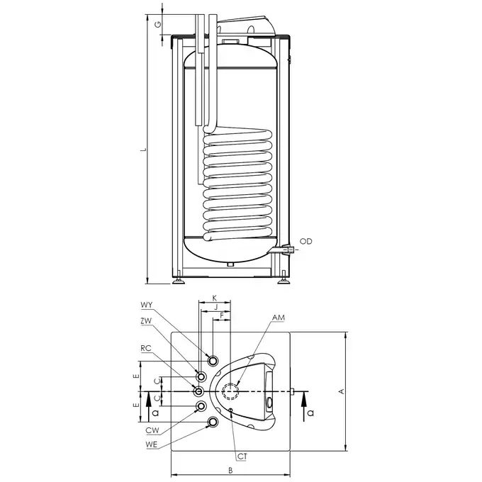 Wymiennik c.w.u. Elektromet WGJ-SQ 150L 076-15-101 do kotłów gazowych pionowy z wężownicą spiralną obudowa blacha