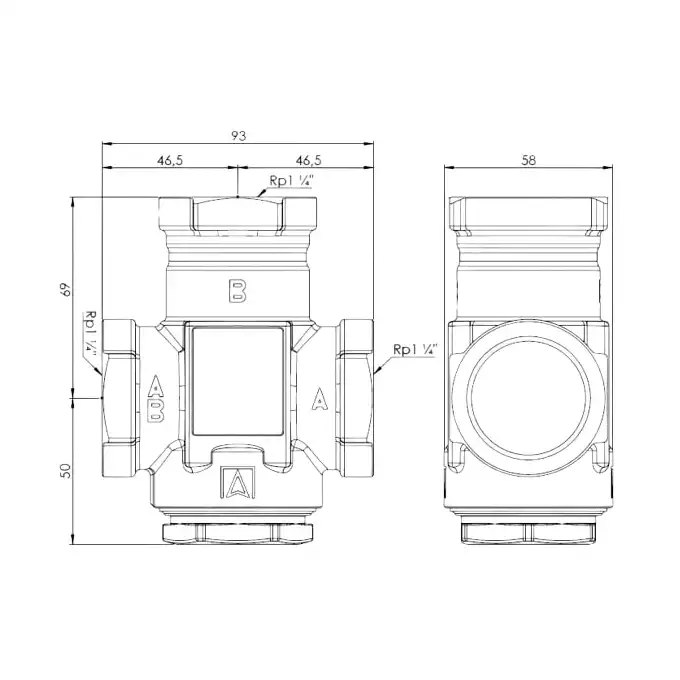 Zawór temperaturowy Afriso ATV 553 1655310 DN32 Rp1 1/4&quot; kvs 9 temperatura znamionowa 45°C