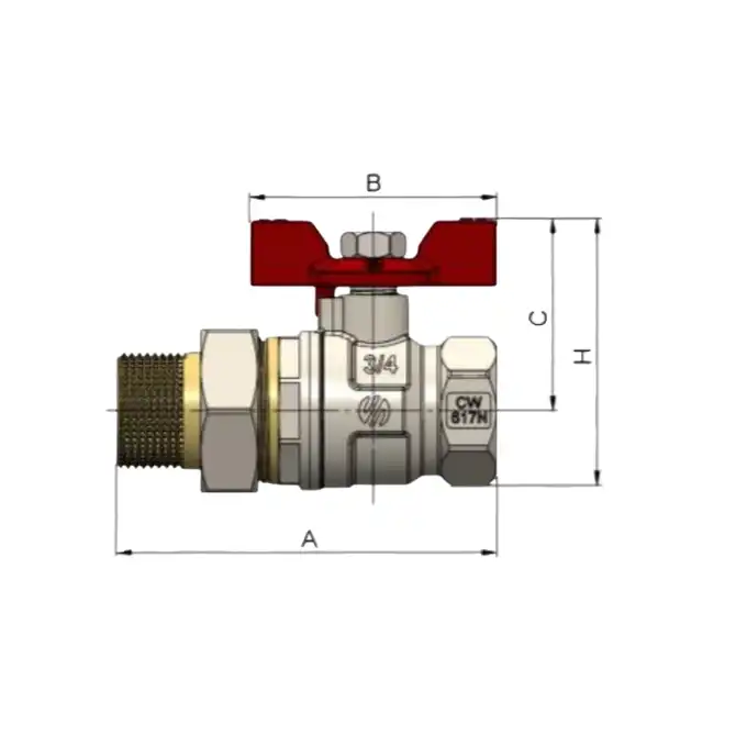 Zawór kulowy wodny prosty Arco Sena VA30 754105 GW 1&quot; - GZ 1 1/4&quot; półśrubunek uchwyt motylkowy