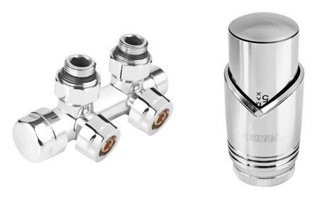 Dekoracyjny zestaw termostatyczny zespolony, kątowy, chrom FERRO ZTD30CR