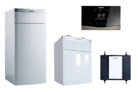 Pakiet z pompą ciepła flexoTHERM exclusive solanka VWF 118/4 + Regulator VRC 720 + System wentylacji VAR 360/4 + Moduł chłodzenia NC VAILLANT 0010044240