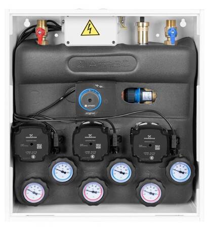 Zestaw mieszający PrimoBox AZB 351 w szafce, bez mieszania, zawór obrotowy z siłownikiem ARM 141, zawór termostatyczny ATM 561 AFRISO 7635100